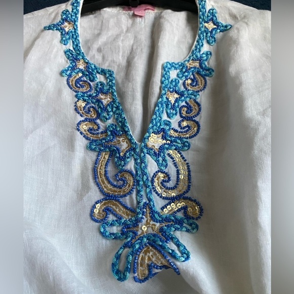 Lilly Pulitzer Amelia Island Embroidered Linen Tunic Top White Size Small - Picture 10 of 10